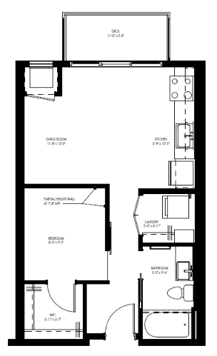 Floor plan for 1 bed, 1 bath, 535 sqft